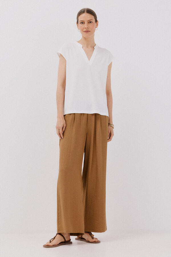 Cortefiel Basic mandarin collar t-shirt denied White