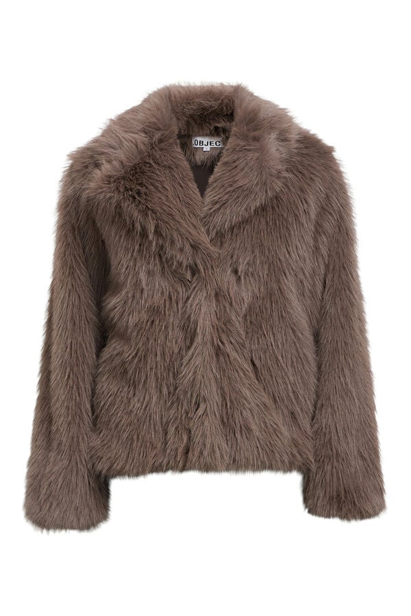Object Casaco de pele sobretudo com lapelas Cinzento