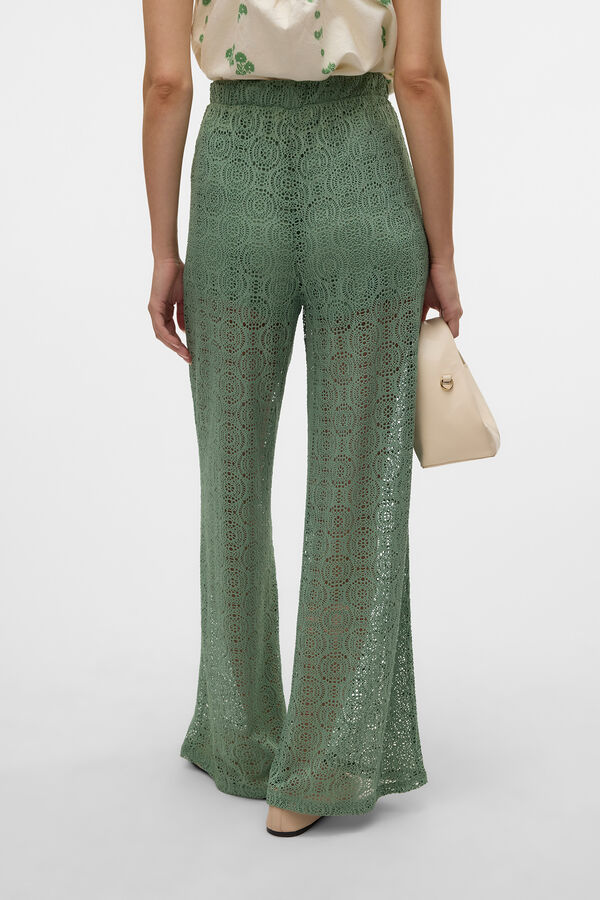 Vero Moda Long fluid trousers with openwork Dark green
