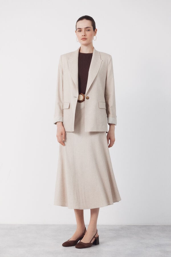 Cortefiel Blazer fabric with linen Nude