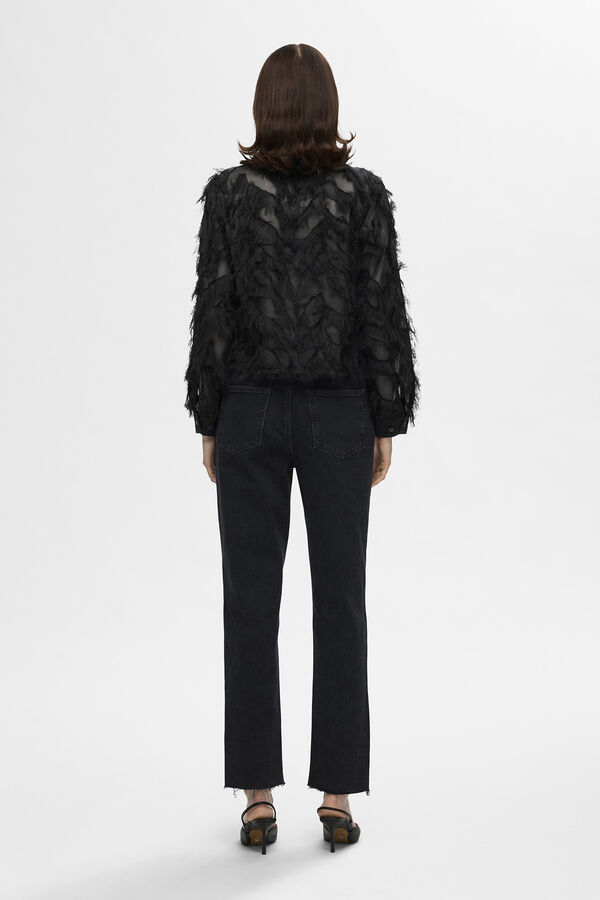 Selected Femme Fluffy long sleeve shirt. Black