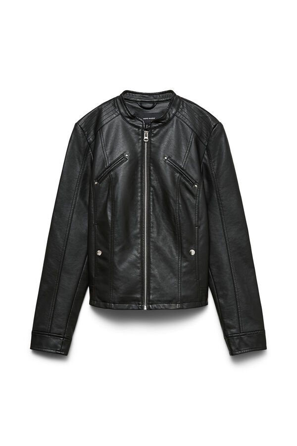 Vero Moda Blus&atilde;o gola Perkins efeito pele Castanho