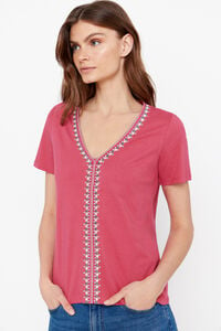 Cortefiel Embroidered t-shirt Pink