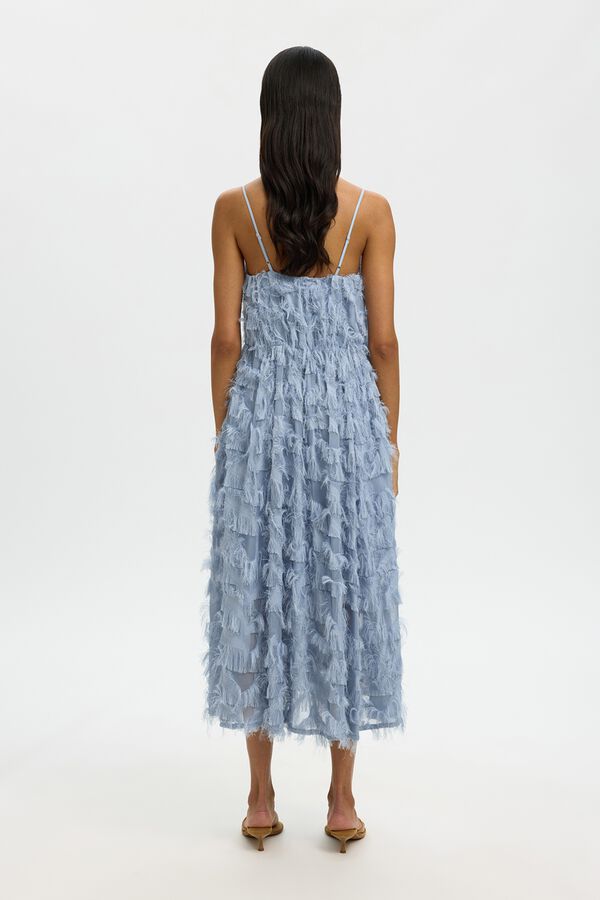 Selected Vestido midi com tecido de franjas Azul