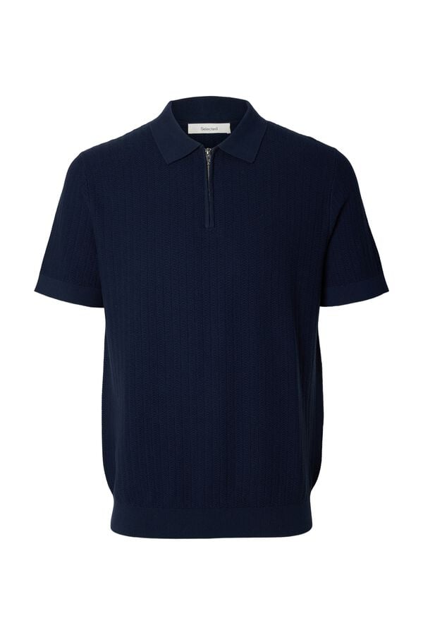 Selected Polo de malha com meio fecho-&eacute;clair Azul