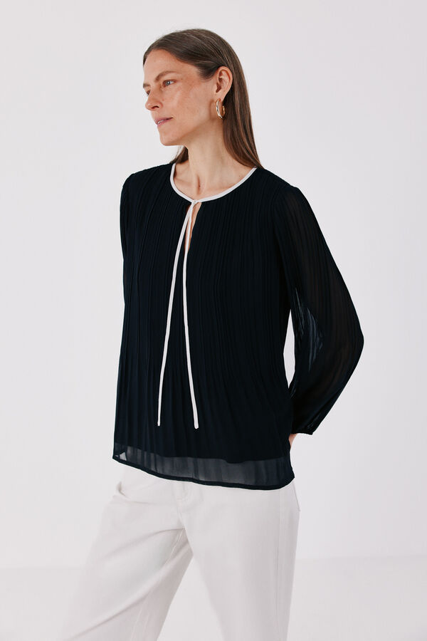 Cortefiel Pleated tie blouse Black