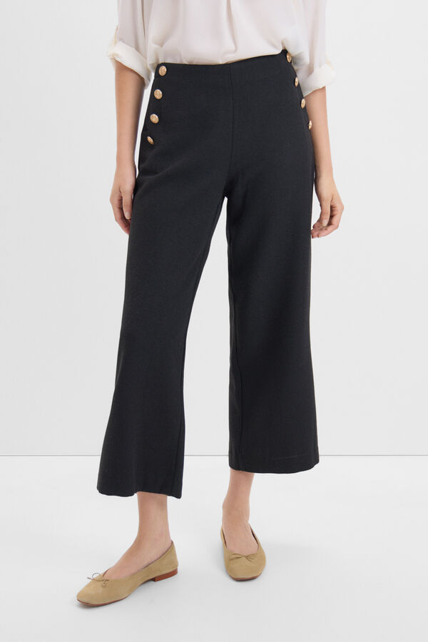 Cortefiel Cropped trousers with buttons Black