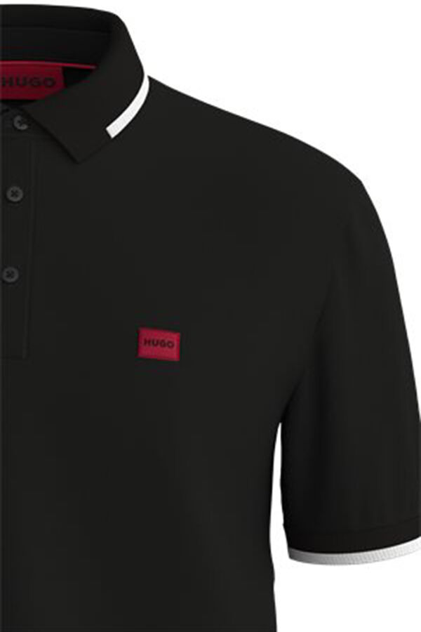 Cortefiel Polo slim fit de piqué de algodón con etiqueta con logo roja Negro
