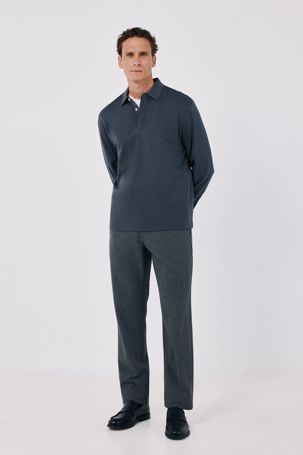 Cortefiel Long sleeve refined polo shirt Dark grey