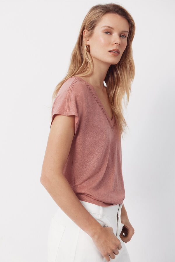 Cortefiel Linen neckline t-shirt with lurex Pink