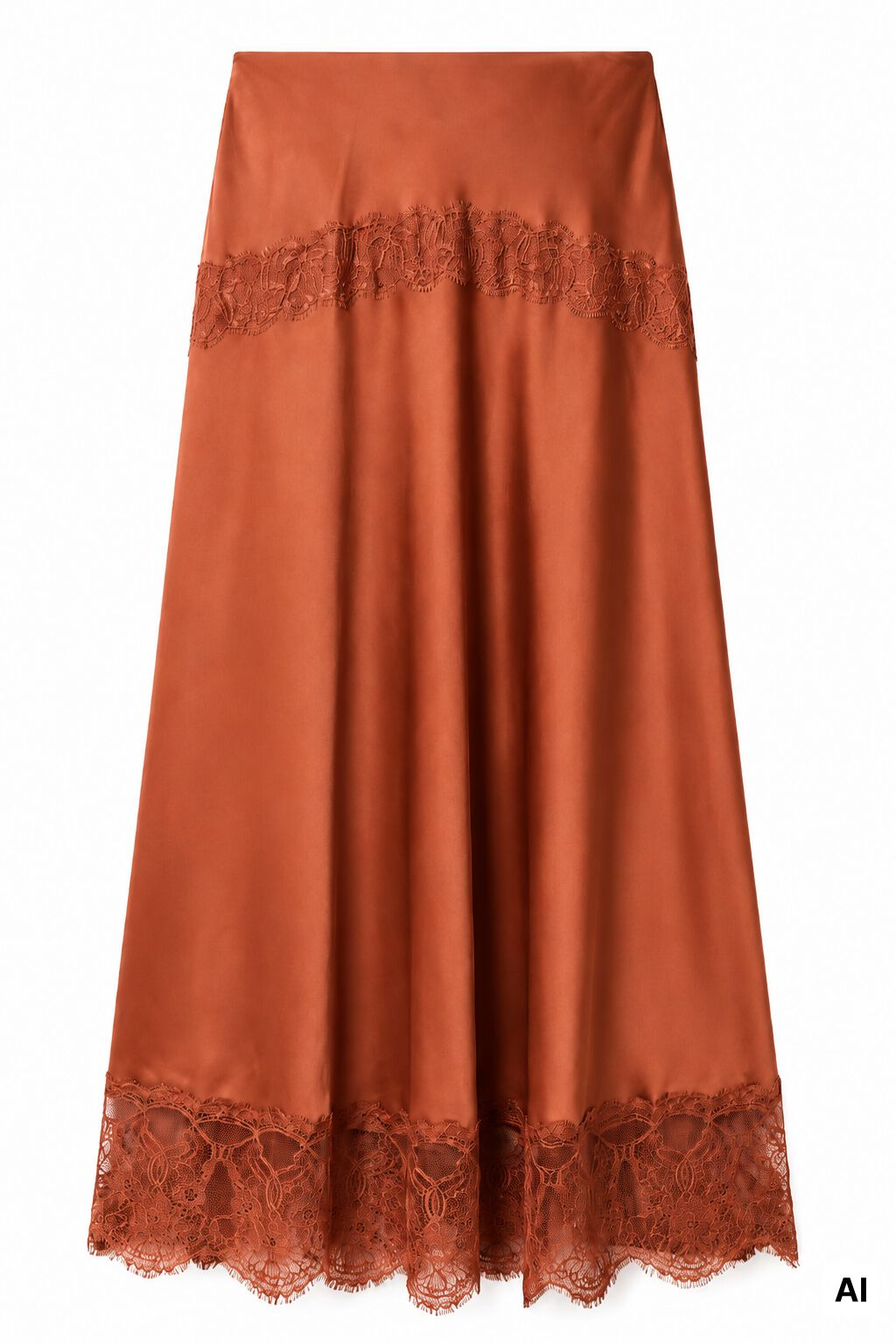 Slowlove Falda midi de sat&eacute;n y encaje