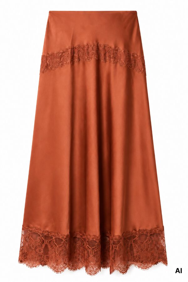 Slowlove Saia midi em cetim e renda Vermelho