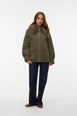 Vero Moda Casaco curto com gola de pele Verde
