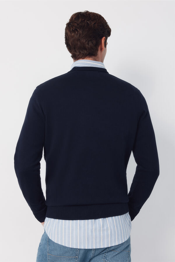 Cortefiel Basic cotton V neck knit jersey-knit Navy