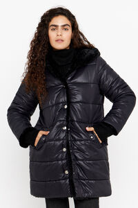 Cortefiel Long reversible faux fur coat Black