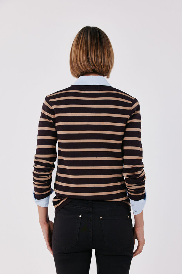 Cortefiel Striped knit jacket Dark brown