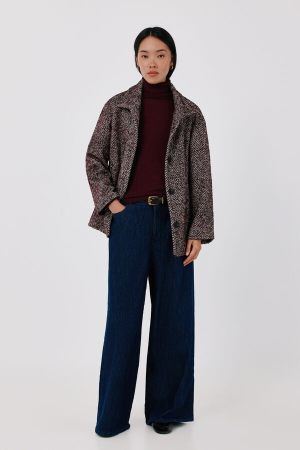 Cortefiel Short funnel neck coat Maroon