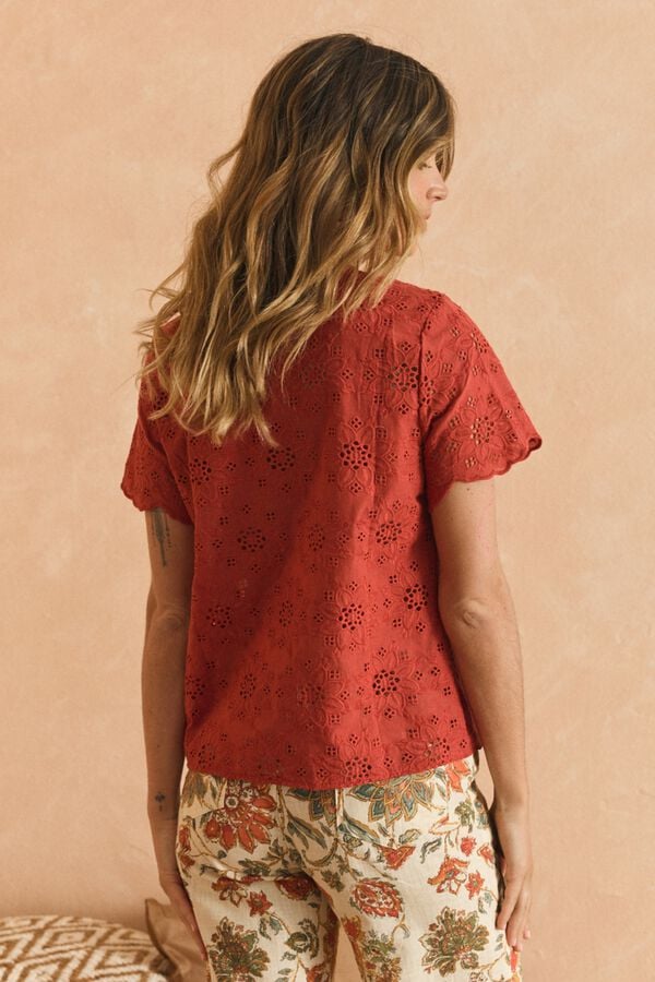 Pol&iacute;n Et Moi Blusa vazada Nora Vermelho