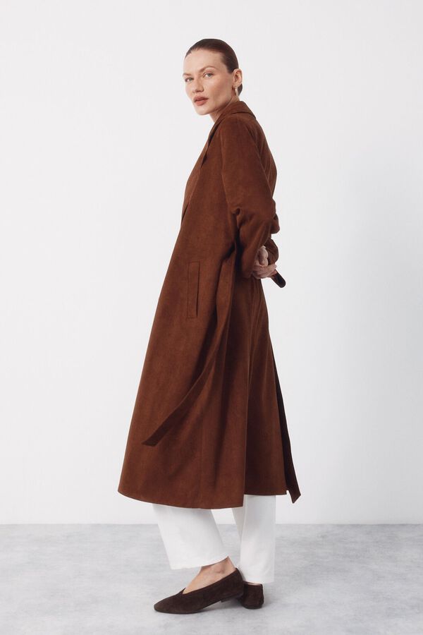 Cortefiel Long trench coat with suede effect Brown