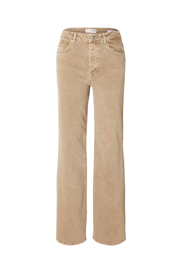 Cortefiel Tan colour high-rise wide leg jeans White