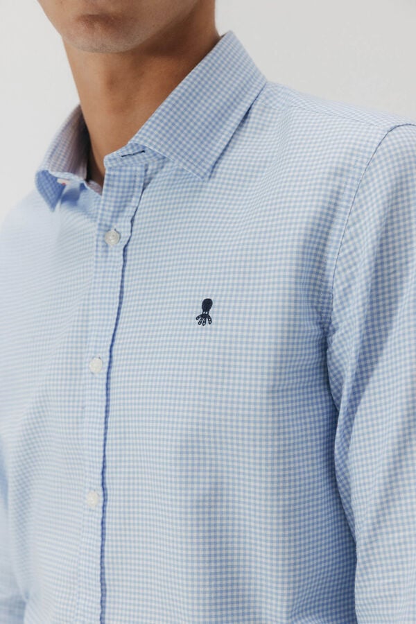 elPulpo Camisa semi-vestida xadrez Oxford Azul