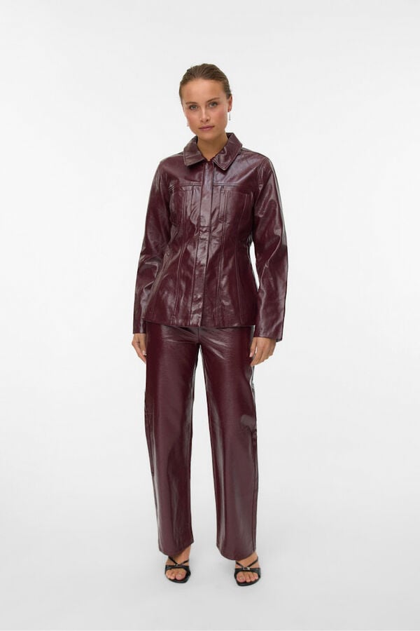 Vero Moda Blusão justa com efeito couro  Roxo