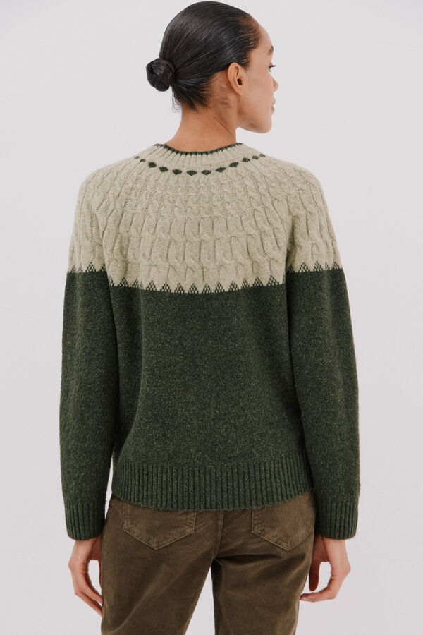 Cortefiel Contrast cross-knit jumper Green
