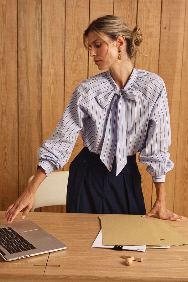 Pol&iacute;n Et Moi Striped tie shirt Giomar Blue