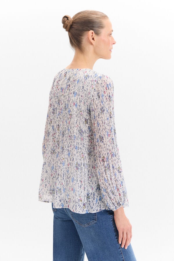 Cortefiel Printed pleated blouse Printed white