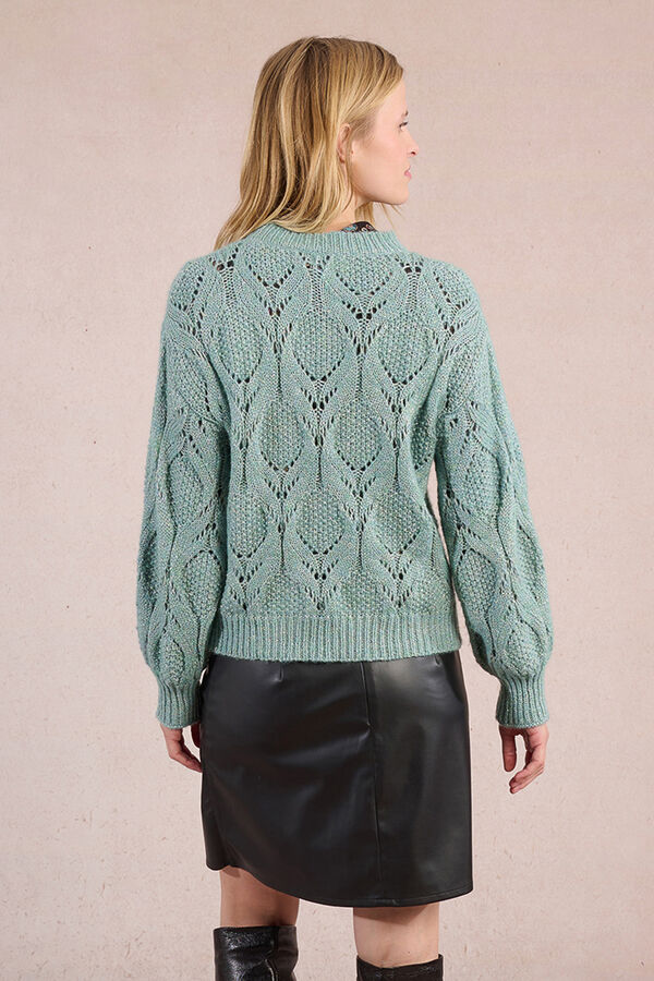 Molly Bracken Camisola de malha vazada de manga malha Azul