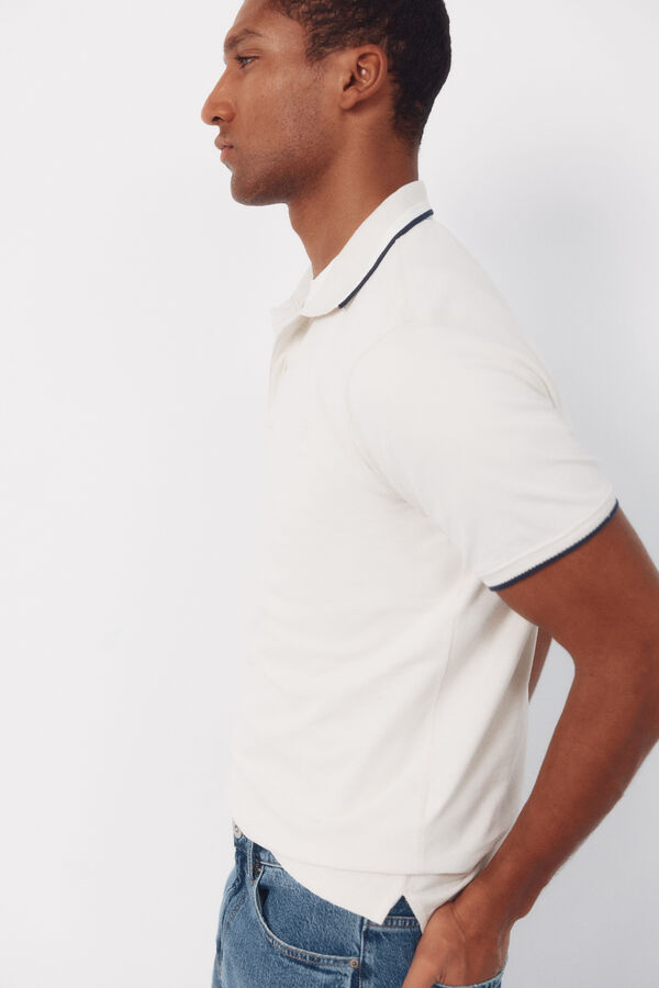 Cortefiel Fantasy neck structure polo shirt Ivory