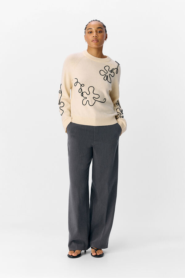 Object Camisola de malha bordado com flores Cinzento