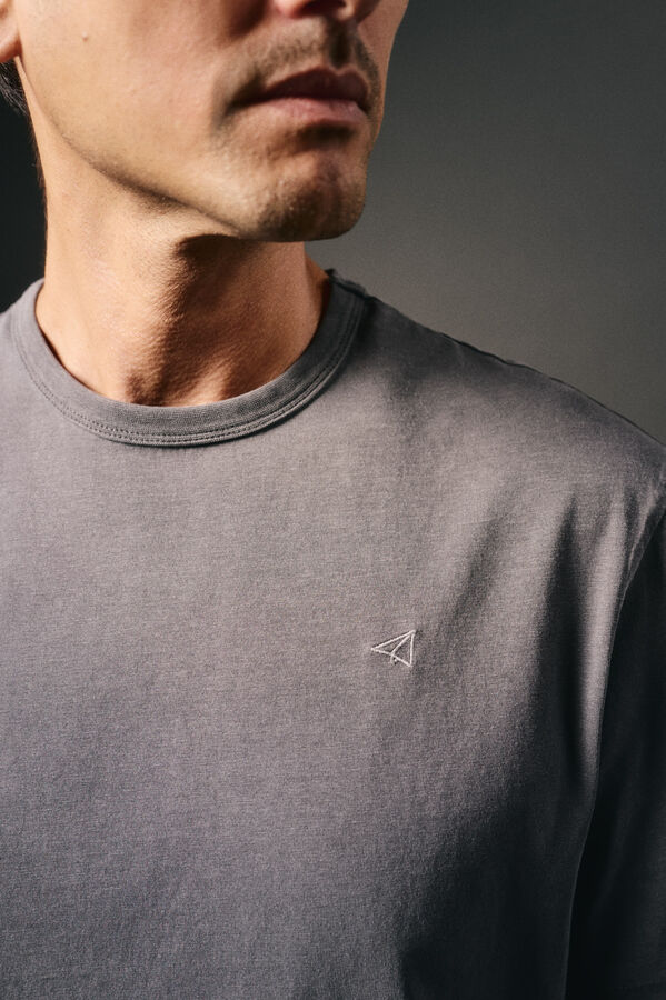 OOTO Camiseta básica com bordado de avião Cinzento