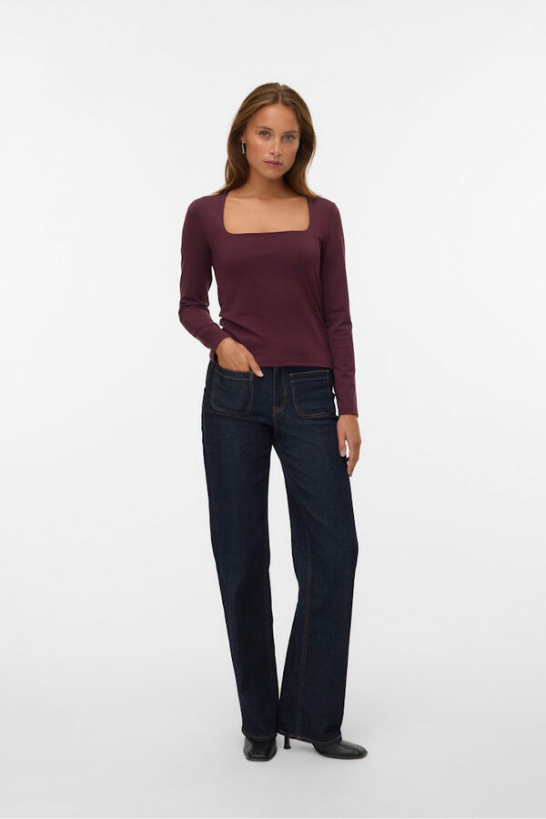 Vero Moda Top manga larga escote cuadrado Rojo