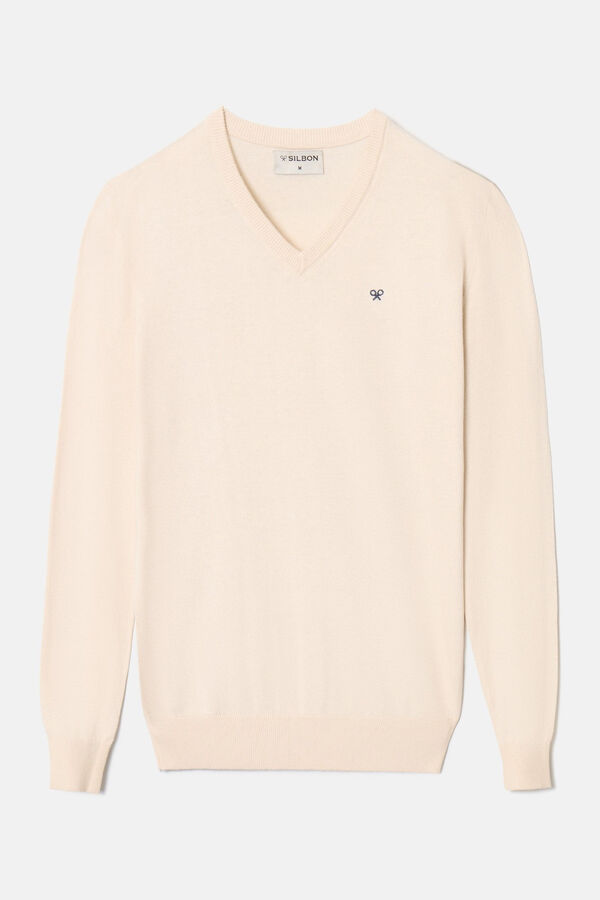Silbon Plain V neck sweater Beige