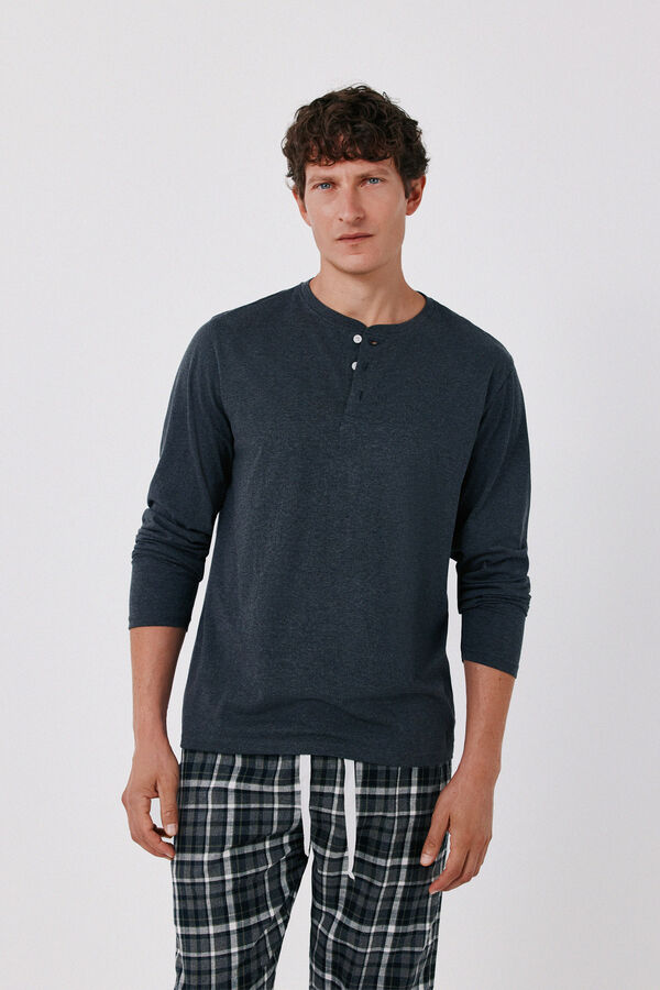 Cortefiel Jersey-knit and fabric pyjamas set Grey