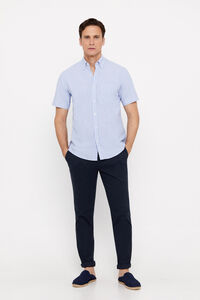 Cortefiel Striped seersucker short-sleeved shirt Blue
