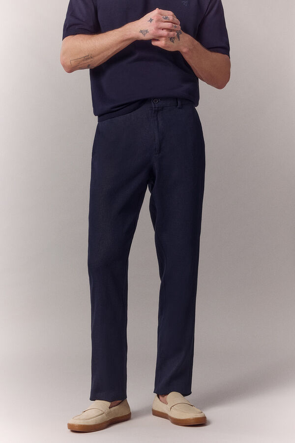 OOTO Linen co-ord tailored trousers Navy