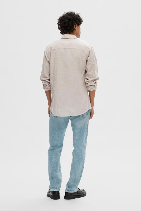 Selected Camisa de linho slim fit Tostado