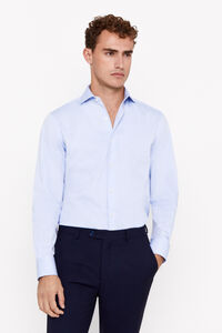 Cortefiel Plain Easy-iron pinpoint dress shirt Blue