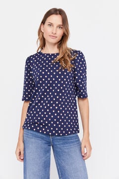 Cortefiel Jersey-knit top with puffed sleeves Printed blue