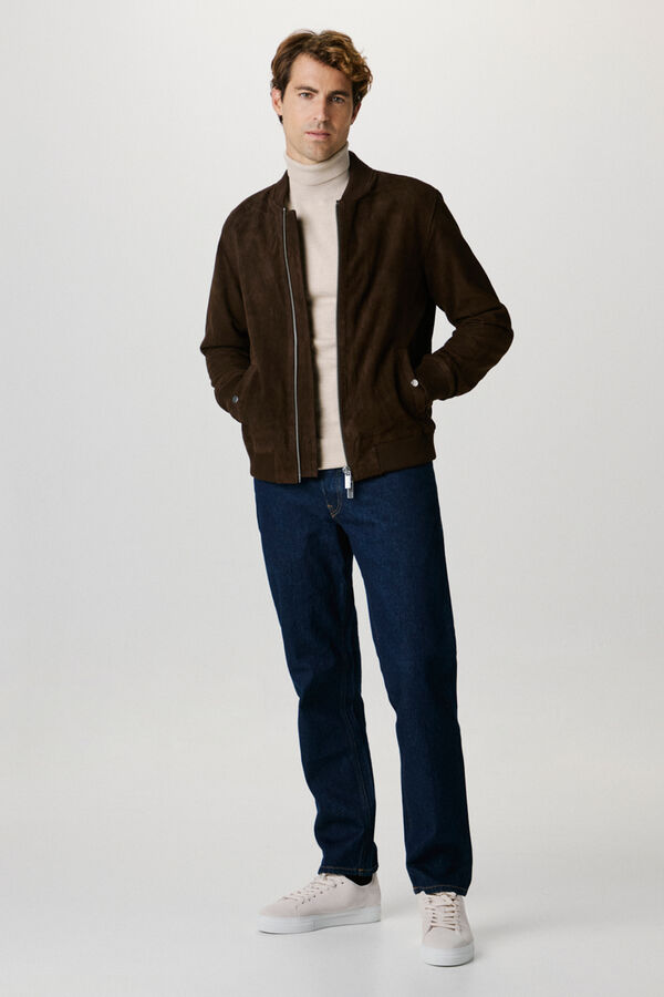 Selected 100% Suede Bomber Jacket.  Brown