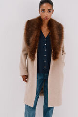 Cortefiel Coat with fur effect detail Nude