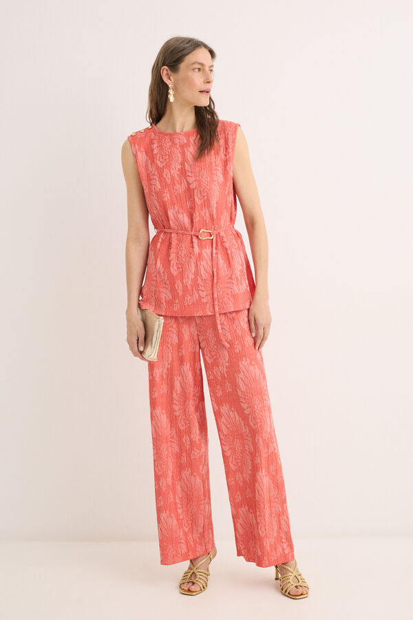 Cortefiel jacquard buckle top Coral