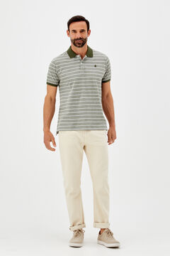 Cortefiel Striped short-sleeved Oxford polo shirt Green