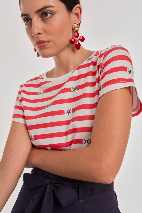 Cortefiel Camiseta rayas marineras con logo Rojo