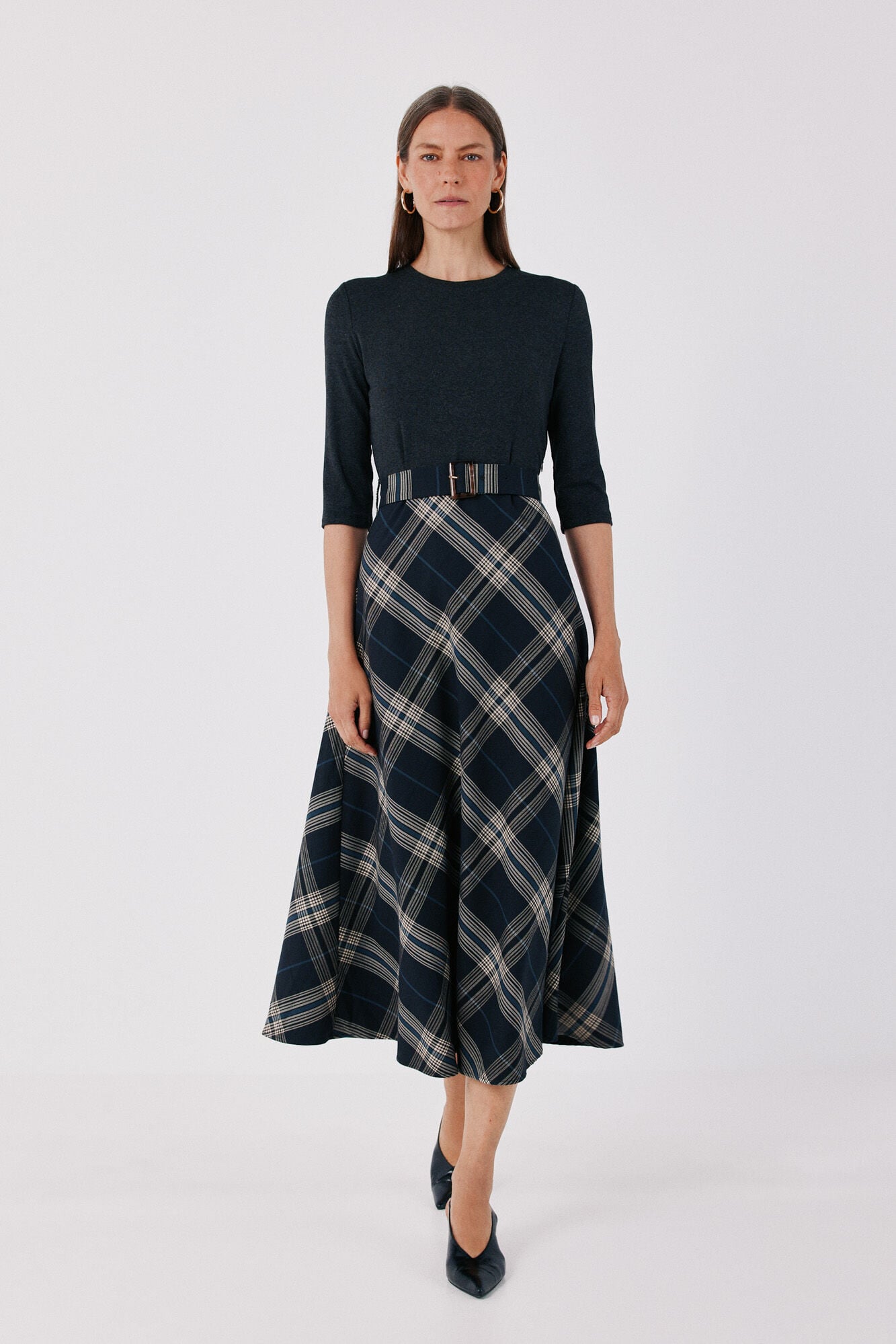 Cortefiel Plaid print ruched dress