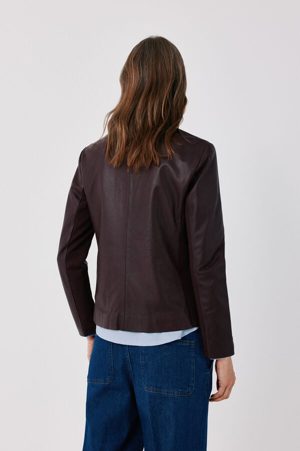 Cortefiel Leather jacket with buttons Maroon