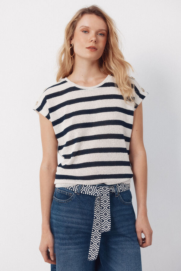 Cortefiel T-shirt textura riscas Azul