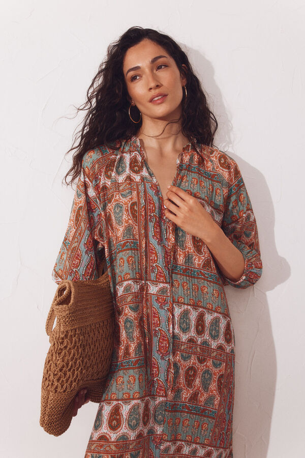 Cortefiel Wide printed kaftan Printed orange